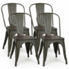 4 Pieces Tolix Style Metal Dining Side Chair Stackable Wood Seat-Black