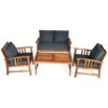 4 Pieces Wooden Patio Furniture Set Table Sofa Chair Cushioned Garden