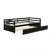 Twin Size Wooden Slat Trundle Platform-Dark Brown