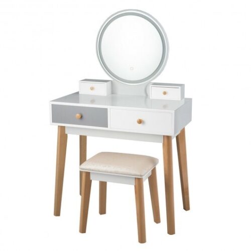 Makeup Dressing Table with 4 Drawers and Lighted Mirror