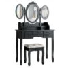 7 Drawer Tri-Folding Mirror Dressing Vanity Makeup Set-Black