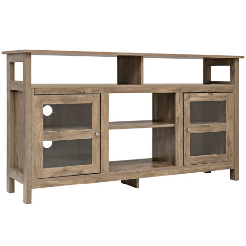 58 Inch TV Stand Console Center with 2 Cabinets and Open Shelf-Walnut