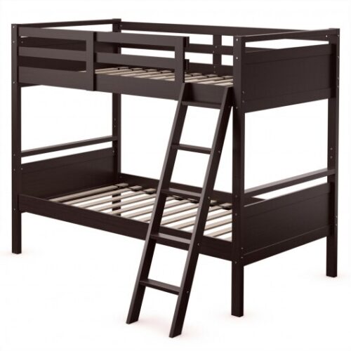 Twin Over Twin Bunk Bed Convertible 2 Individual Beds Wooden-Espresso