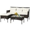 3 Pieces Patio Furniture Sectional Set with 5 Cozy Seat and Back Cushions-White