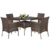 5 Pieces Patio Rattan Dining Furniture Set with Arm Chair and Wooden Table Top