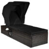 Outdoor Adjustable Cushioned Chaise Lounge Chair with Folding Canopy-Black