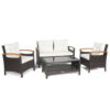 4 Pieces Patio Rattan Furniture Set with Cushioned Sofa and Storage Table-White