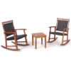 3 Pieces Acacia Wood Patio Rocking Chair Set with Side Table