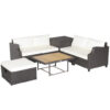 7 Pieces Hand-Woven Wicker Outdoor Furniture Set with Acacia Wood Coffee Table-White