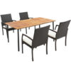 5 Pieces Patio Wicker Cushioned Dining Set with Umbrella Hole