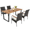 5 Pieces Patio Rattan Dining Set with Umbrella Hole for Poolside Backyard