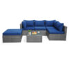 6 Pieces Outdoor Rattan Sofa Set with Seat and Back Cushions-Navy