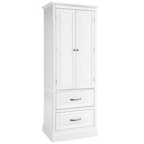 62 Inch Freestanding Bathroom Cabinet with Adjustable Shelves and 2 Drawers-White