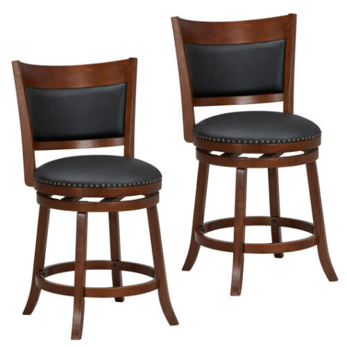 Swivel Bar Stools Set of 2 with 20 Inch Wider Cushioned Seat-Brown