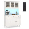 77 Inches Kitchen Pantry Storage Cabinet with LED Lights and Power Outlets-White