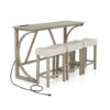 4-Piece Bar Table Set with Power Outlet and Upholstered Saddle Seat Stools-Grey and Beige