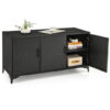 84 Gallon Patio Wicker Deck Box 3-Door PE Rattan Storage Container with Removable Shelves-Black