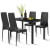 5 Piece Kitchen Dining Set with Glass Metal Table and 4 Chairs