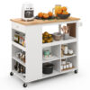 Kitchen Island Trolley Cart on Wheels with Storage Open Shelves and Drawer-White