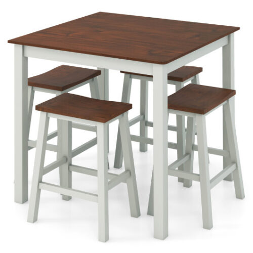 5 Piece Dining Table Set with 4 Saddle Stools for Kitchen Dining Room Apartment-Ash Gray