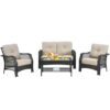 4 Pieces Patio Wicker Furniture Set Loveseat Sofa Coffee Table with Cushion-Beige