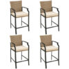 Patio Rattan Bar Stools Set of 4 with Soft Cushions