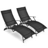 2 Pieces Patio Folding Stackable Lounge Chair Chaise with Armrest-Black