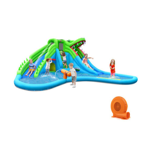 Inflatable Crocodile Style Water Slide Upgraded Kids Bounce Castle with 680W Blower