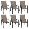 6 Pieces Patio Stackable Dining Chairs with Curved Armrests and Breathable Fabric