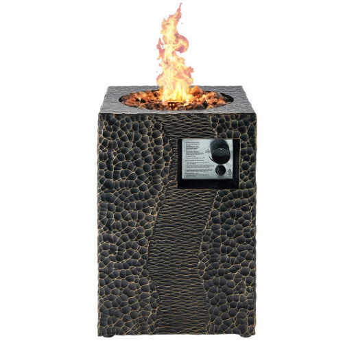 16 Feet Square Outdoor Propane Fire Pit with Lava Rocks Waterproof Cover 30000 BTU-Black