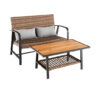 2 Pieces Patio Rattan Coffee Table Set with Shelf and Quick Dry Cushion