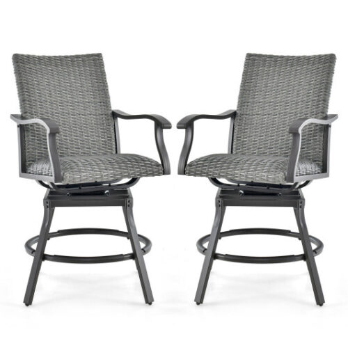 2 Pieces Patio Swivel Bar Chair Set with Quick Dry 4D Air Fiber Cushion