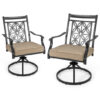 2 Pieces Patio Swivel Chairs with Blossom Pattern Backrest and Cushions-Black