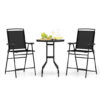 3 Pieces Outdoor Bar Stool Set with DPC Tabletop and Umbrella Hole for Poolside-Black