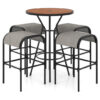 5 Pieces Outdoor Round Bar Table Set with 1.6 Inches Umbrella Hole