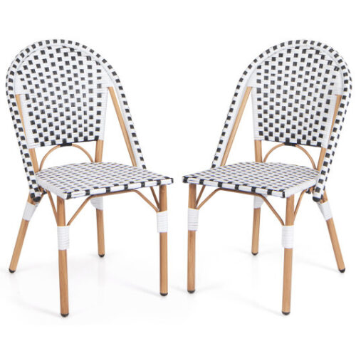 French Bistro Chair Set of 2 with Galvanized Metal Framex-White