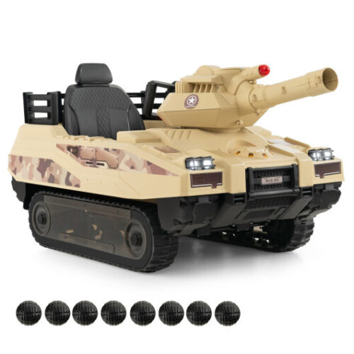 12V Electric Kids Ride On Tank with Rotatable Turret and 8 Missiles for Kids Aged 37-95 Months Old-Khaki